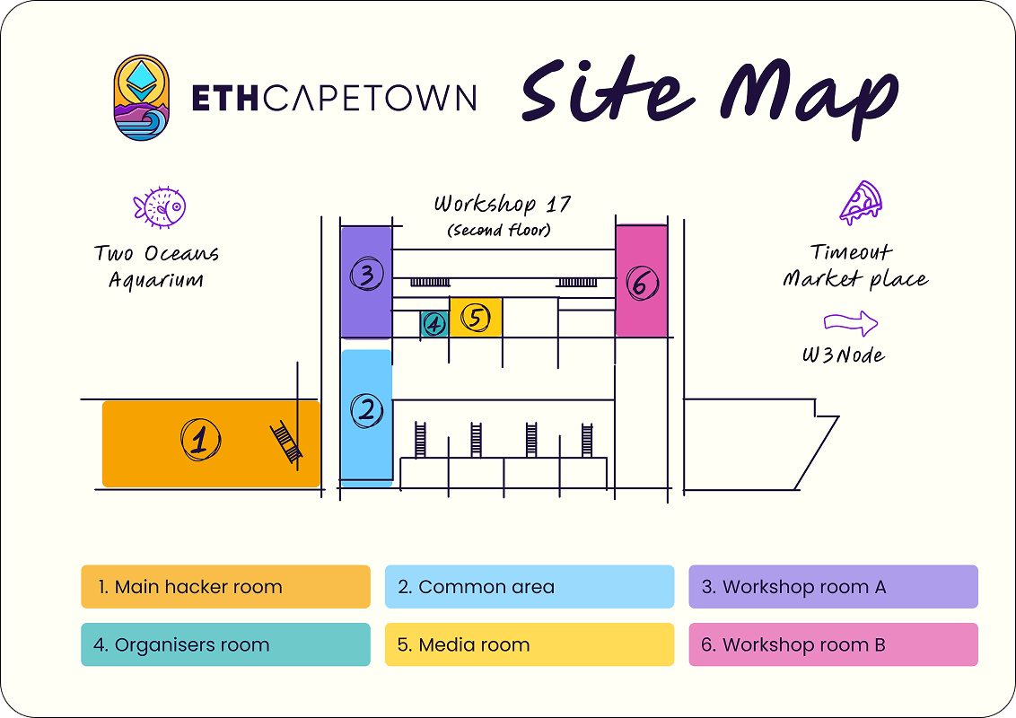 Workshop17 site map showing building layout and room locations